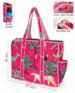 Kit de Maquillaje de Algodón 100% Puro de Primera Calidad para Mujer, Estampados de Animales y Flores, Correa de Hombro, Diseño Ligero con Cierre - Product Image 2