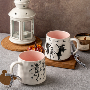 Tazze alla moda con scheletro danzante di Halloween, bicchieri in porcellana con stampe di streghe e pipistrelli, tazze da festa per la casa - Product Image 3
