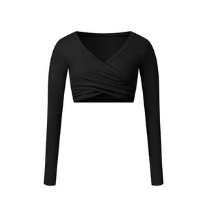 Top Corto de Yoga y Pilates con Logotipo Personalizado, Cuello en V, Elástico, Ajustado, Manga Larga, para <span class=keywords><strong>Mujer</strong></span>, Venta al Por Mayor, Lujoso y Moderno - Product Image 3