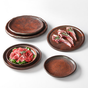 Assiettes rustiques en mélamine rondes de couleur unie pour les plats chauds, les barbecues, les collations et les plats froids - Product Image 1