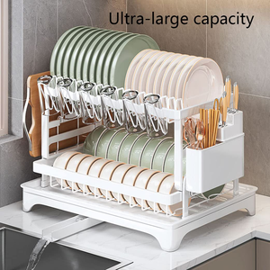 2 Tier Food <b>Plate</b> and Dish <b>Racks</b> Kitchen Counter Kitchen Organizer Dish Drainer <b>Rack</b> With Cutlery Holder for Spoons and Forks - Product Image 4