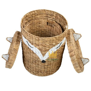 Handwoven Cartoon Fox Rattan Storage Basket Round Toy Organizer for Kids Bedroom Plant Fiber Decorative <b>Bin</b> from Vietnam - Product Image 2