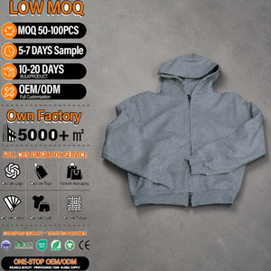 Sweat à capuche court et ample pour homme, 100 % coton, avec logo imprimé et fermeture éclair, personnalisable, écoresponsable, style streetwear automne - Product Image 1