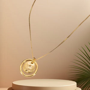 Collier pendentif cercle ovale géométrique unique plaqué or 18 carats UM Jewelry pour femmes, argent 925, cadeau - Product Image 1