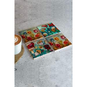 Juego de 7 Posavasos de Piedra con Diseño Flower01, Juego de 4 Piezas - Product Image 2