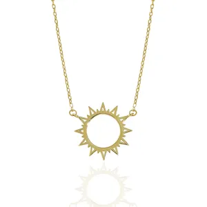 18K Yellow Gold Sunburst Necklace Holiday Hollow Sun Sunshine 925 Sterling Silver Necklace