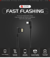 Câble Micro USB en nylon tressé robuste, forme en L, angle droit, charge rapide 2.4A 12W, design coudé couleur, charge à 90 degrés, câble de données 1M