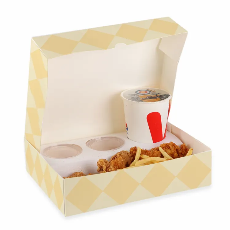 LOKYO özel logo paket servisi olan restoran gitmek kızarmış tavuk aperatif kutusu gıda kağıt taşıyıcı kutusu ile tepsi