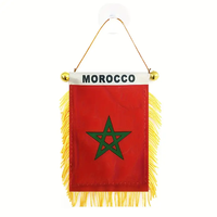 Drapeau marocain double face 3x4 pouces à suspendre à la fenêtre, avec ventouse et bords frangés - Décoration pour rétroviseur de voiture