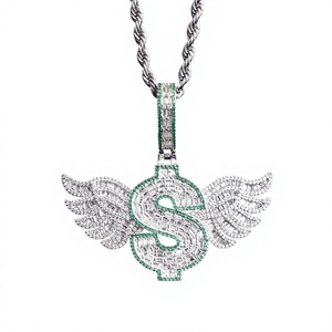 Elegant 925 Silver Pendant Jewelry Dollar <b>Sign</b> Pendant With Wings silver Plated Crystal Hip hop Style Unisex Jewelry pendant - Product Image 3
