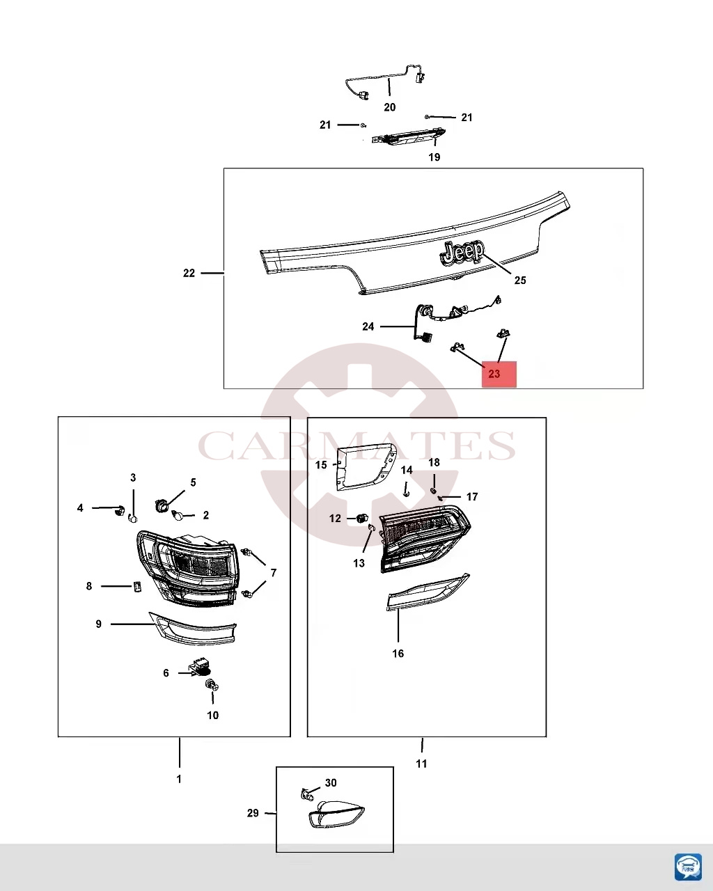 CARMATES 68225282AA LED License Plate Light for Jeep Grand