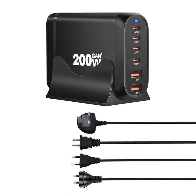 200W USB C GaN Charger USB Type C 4C2A Fast Charging Station 100W 20W 18W PD Desktop Charger for Laptop Mobile Phone