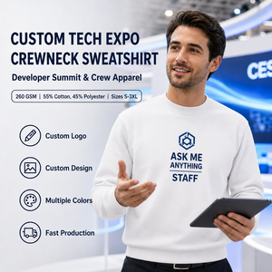 DF008 Sweat-shirt col rond 260 g/m² 100 % coton molletonné uni vierge pour impression sérigraphique personnalisée <span class=keywords><strong>Tech</strong></span> Expo Developer Summit US Local - Product Image 1