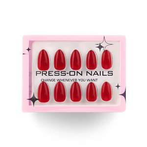 Faux ongles à presser haut de gamme, 30 pièces en boîte, couleur <span class=keywords><strong>rouge</strong></span> unie, en gel, courts, forme amande - Product Image 3