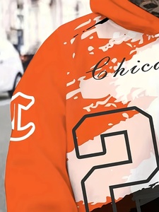Felpa con Cappuccio Grafica <span class=keywords><strong>Chicago</strong></span> 22 da Uomo - Felpa Casual a Maniche Lunghe in Raso con Stampa 3D Antivento ad Asciugatura Rapida Arancione Nero Vestibilità Ampia con Tasca - Product Image 5
