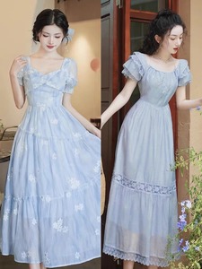 Fransız Baharı Çevre Dostu Şifon Yeni Stil Nazik ve Tatlı Retro Akışkan Tatil Plaj Perisi Uzun İnceltici Elbise - Product Image 4
