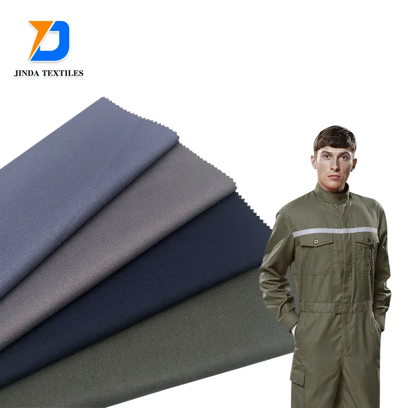 Jinda bảo hộ lao động vải dệt rắn chết đa chức năng polyester bông 190gsm Twill vải