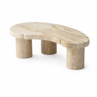 Table basse en pierre de travertin naturel avec trois pieds cylindriques, design sculptural moderne, personnalisable, meubles de salon