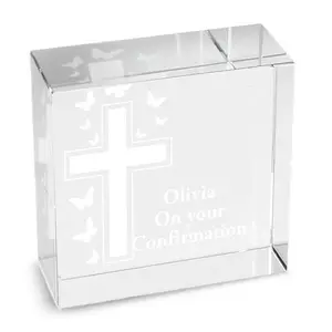 MH-TF070 Personalized Baby Christening Gift Engraved Medium Cross crystal paperweight