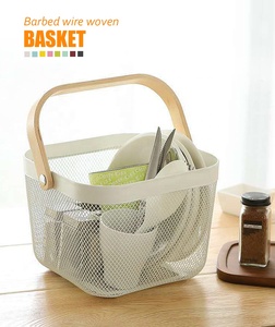 Omhxwx — panier à fruits original avec poignée en bois, panier de légumes plaqué or, maille en métal noir, fil de rangement de cuisine - Product Image 5