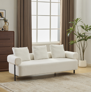 Modern Square 3-Seater Beige Upholstered <b>Sofa</b> Set Oversized Comfy with 3 Plush <b>Pillows</b> for Apartment & Villa Living Room Bedroom - Product Image 1