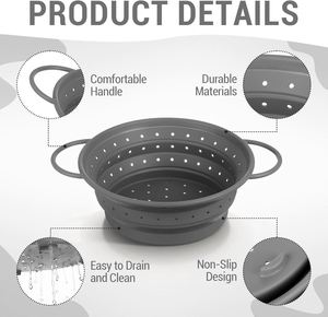 Passoire pliable en silicone avec poignées extensibles, passoire pliable sans BPA pour l'évier, panier à fruits peu encombrant - Product Image 5