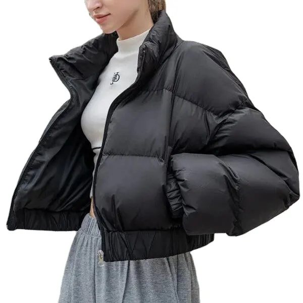 Wholesale High Quality Women Clothing Plain Quantity Waterproof Custom Winter Stand Collar Short Coat Women