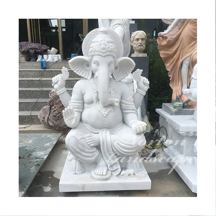 Moderne Outdoor Stenen Hindoe God Religie Ganesha Standbeeld Wit Marmer Lord Ganesh Standbeeld Sculptuur Te Koop