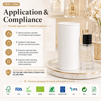 En Stock: Envases de Cartón Cilíndrico Blanco con Botella de Perfume de Vidrio de 50ml, Ecológicos FSC, Rígidos, Enrollados en Espiral, 54 Unidades, Listos para Enviar