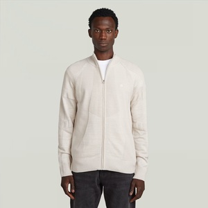 Kardigan ritsleting Motocross pria yang terinspirasi Sweater rajutan bergaris bertekstur dengan panel buatan kinerja Off-White corong campuran wol - Product Image 2