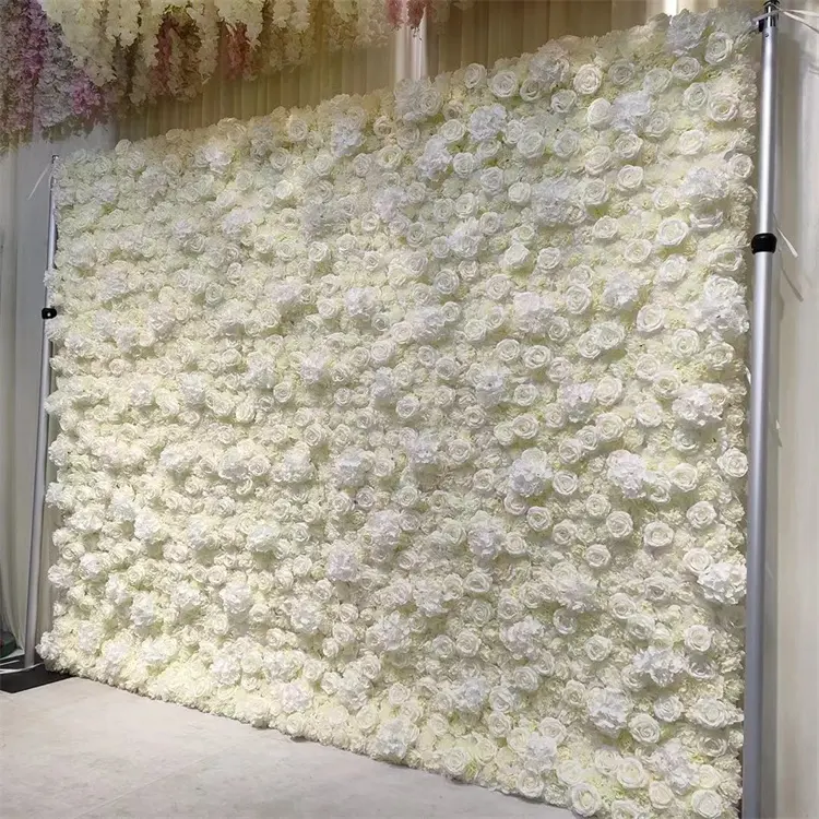 U-3078 OEM Customized Wedding Romantic Background White Rose Flower Wall For Stage Hall Decoration