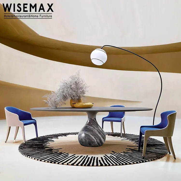 Wisemax Meubels Italiaanse Ronde Marmeren Eettafel Eetkamer Sets 6 Stoelen Luxe Marmeren Tafel Eethoek