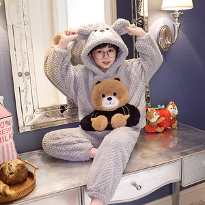 Nuovo <span class=keywords><strong>pigiama</strong></span> <span class=keywords><strong>invernale</strong></span> per bambini in pile di corallo da ragazza con cappuccio elastico in vita cartone animato traspirante e caldo vestito da casa - Product Image 3
