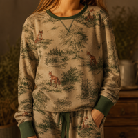 Ensemble de pyjama en coton épais personnalisé en deux pièces pour femmes, haut à manches longues British Fox, pantalon large, coordonné, taille UK 8 à 16