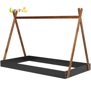 Cadre de lit en bois Montessori Style Twin Size Noir Marron Pas de boîte à ressort nécessaire pour les enfants garçons filles adolescents pour le salon - Product Image 5