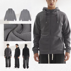 Biểu Tượng Tùy Chỉnh Quá Khổ Mùa Đông 300 GSM Người Đàn Ông Cực Lông Cừu Áo Nỉ 100% <span class=keywords><strong>Polyester</strong></span> Đứng Cổ Áo Zip Up Áo - Product Image 2