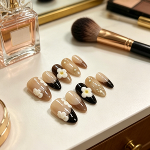 Ongles artificiels faits main à couverture complète, modèle <span class=keywords><strong>manucure</strong></span> française, design floral, faciles à poser, à presser - Product Image 2
