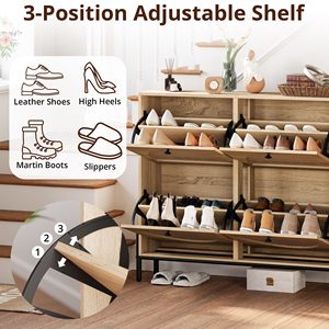 AJUNION Freestanding <strong>Shoe</strong> <strong>Storage</strong> Organizer Cabinet <strong>Rattan</strong> Wood <strong>Shoe</strong> Rack Cabinet <strong>Storage</strong> with 4 Flip Drawers - Product Image 2