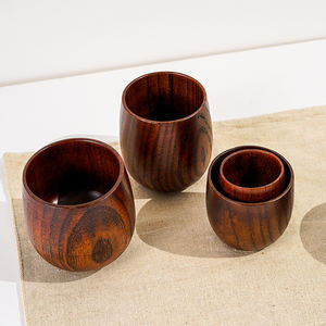 Tronchi <span class=keywords><strong>di</strong></span> legno tazza da tè cinese in stile giapponese tazza da tè in legno con pancia grande tazza da tè riutilizzabile per tè al latte birra in legno a nove linee - Product Image 4