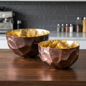 Gold Sparkle Embossed Leaf Copper Metal Wedding Serving <b>Platter</b> Dish Bowl Decor Dishwasher Safe & Heat Resistant - I H C - Product Image 3