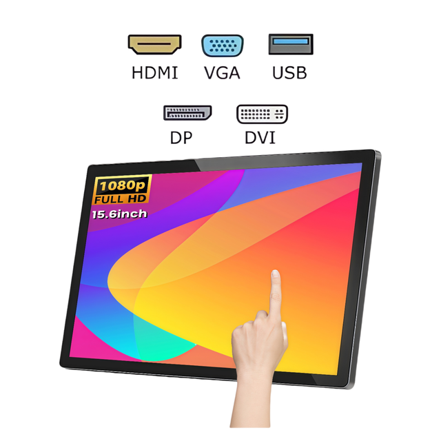 Raspberry Pi 15.6 Inch HD Capacitive Touch Screen Monitor Portable Metal Shell LED Backlight Business Use HDM1 USB VGA DVI