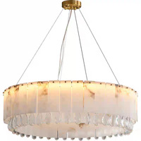 Lámpara de Araña de Lujo con Pantalla de Hierro y Alabastro, con Flecos de Cristal de Doble Capa, Base para Bombilla E12, para Sala de Estar