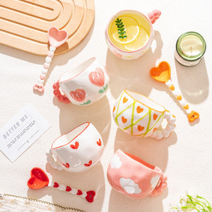Taza de Cerámica Creativa Pintada a Mano, Linda y Ecológica, con Capacidad de 300 ml, para Uso Doméstico, para Té y Café de la Tarde, con Asa, en 13 Colores - Product Image 6