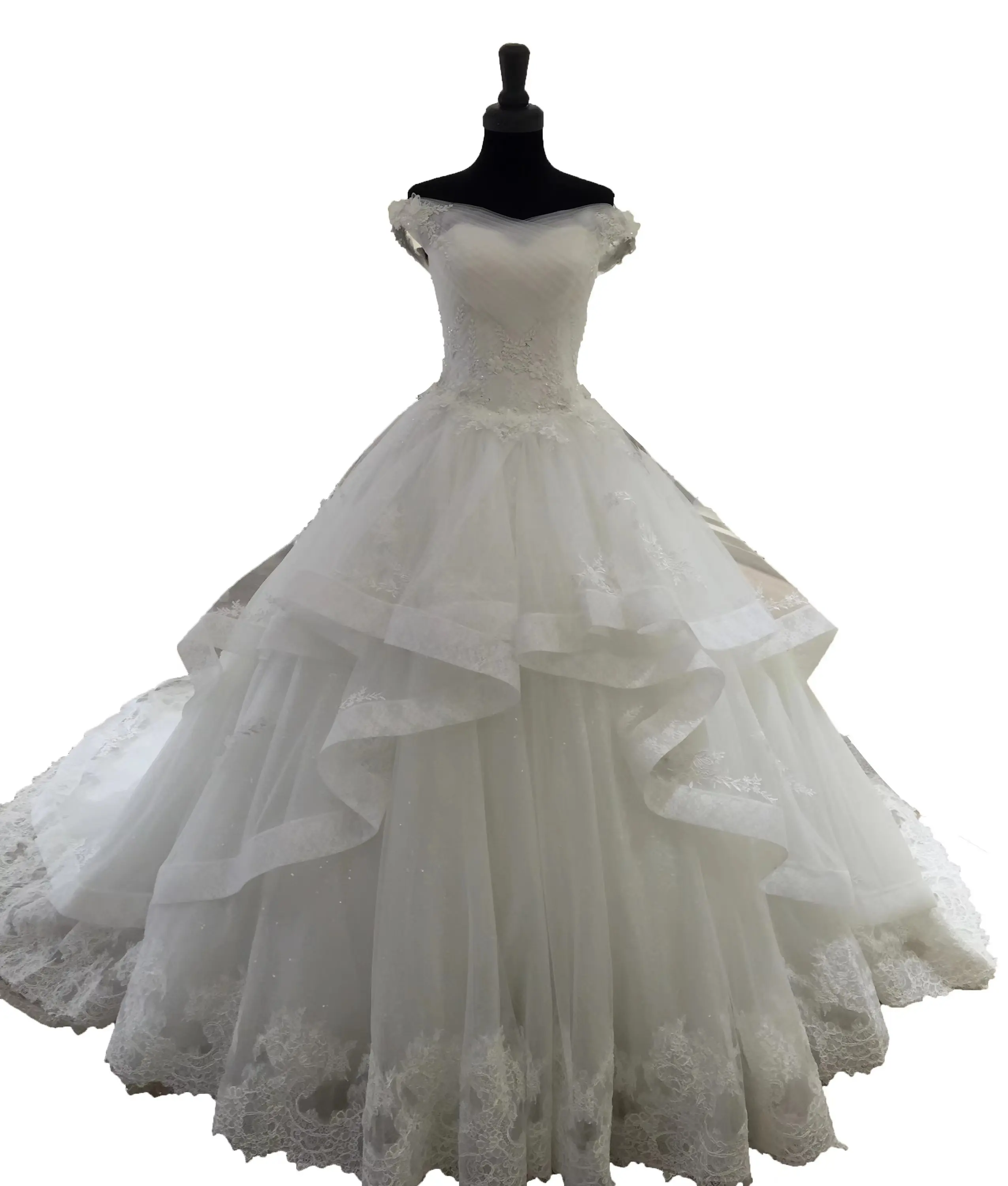 Ball Gown Wedding Dress 2021 Robe De Marie Off Shoulder Ruffle Soft Tulle 1 Piece 100% Polyester Modern Custom Made Size Ivory