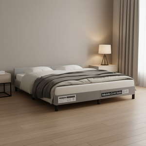 Base de Cama Tapizada en Terciopelo Gris Claro, Diseño Minimalista y Suave - Product Image 2