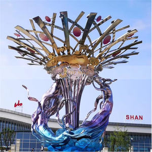 ประติมากรรมสแตนเลสขัดเงาติดพื้นสำหรับภายนอกอาคาร ทนทาน กันน้ำ สไตล์อาร์ตเดโค - Product Image 2