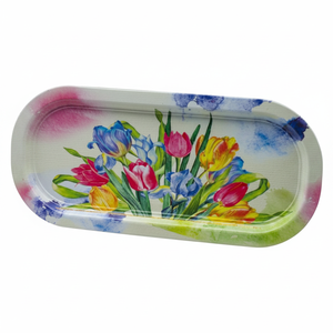 Plateau de service rectangulaire décoratif en verre moderne de grande taille 160x350 mm pour aliments, style fleur de tulipe Kontensan EF16830 - Product Image 2