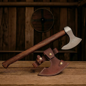 Hacha Vikinga Tradicional Hecha a Mano, Acero con Alto Contenido de Carbono, Mango de Madera, Funda de Cuero, Cuchillos de Supervivencia Industriales, Profesionales, para Camping - Product Image 1