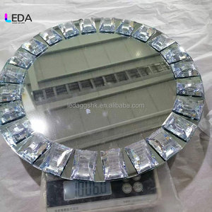 LEDA Luxury Round <b>Mirror</b> Charger Plate <b>With</b> <b>Crystal</b> Border For Decoration - Product Image 6