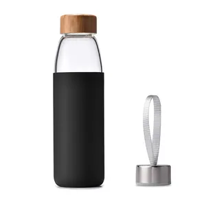 Reihey 18盎司硼硅酸盐玻璃水瓶，带竹盖玻璃水瓶，男女专用